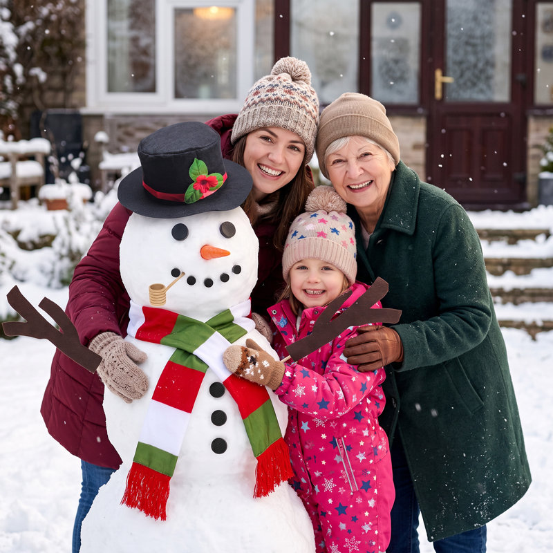 Ensemble de construction bonhomme de neige d'hiver avec chapeau et écharpe, Vert
