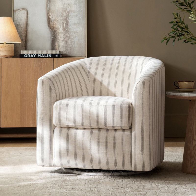 Amiir Swivel Barrel Chair Built-in Pocket Spring, Stripe Polyester
