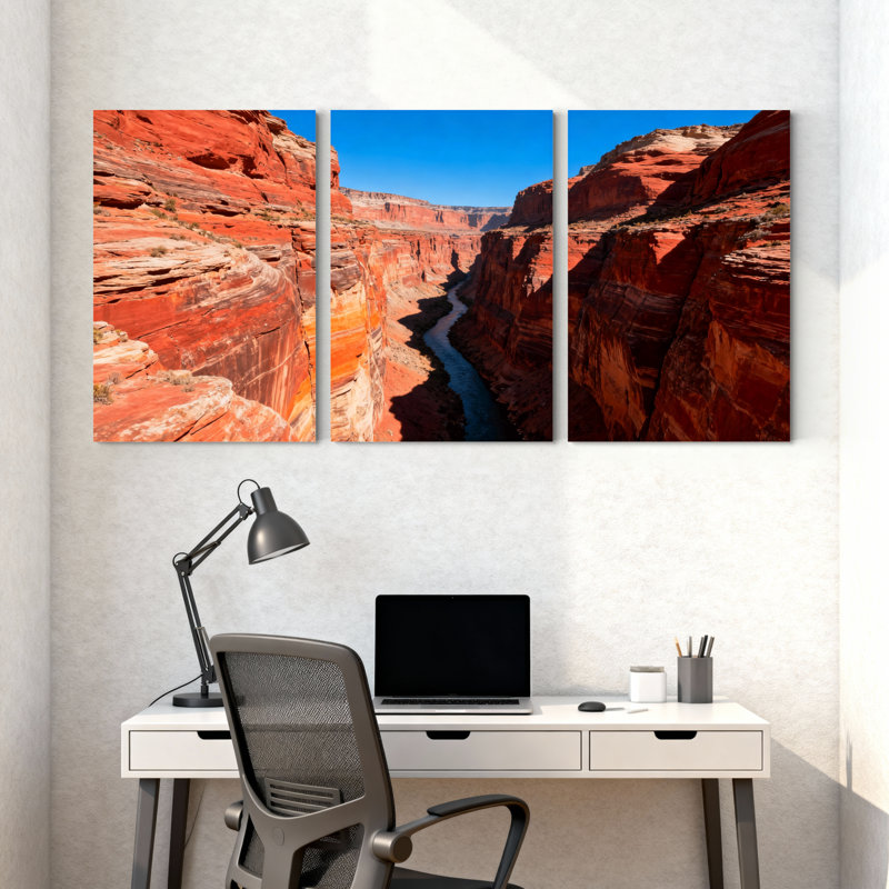 Ensemble de 3 impressions d'art sur toile, paysage urbain et rivière Canyon, H 18 po x l 36 po