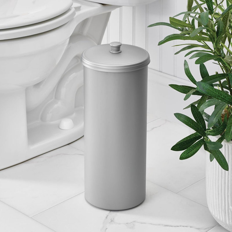 Porte-papier hygiénique pour salle de bain - Support de rangement autoportant argenté avec couvercle, peut contenir 3 rouleaux supplémentaires