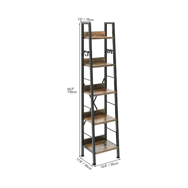 170cm H x 35cm W Metal Bookcase, Brown