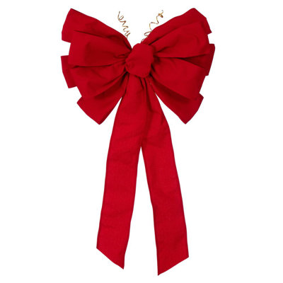 24" x 34" Red Canvas 11-Loop Hand Tied UV Bow 5" Size Ribbon