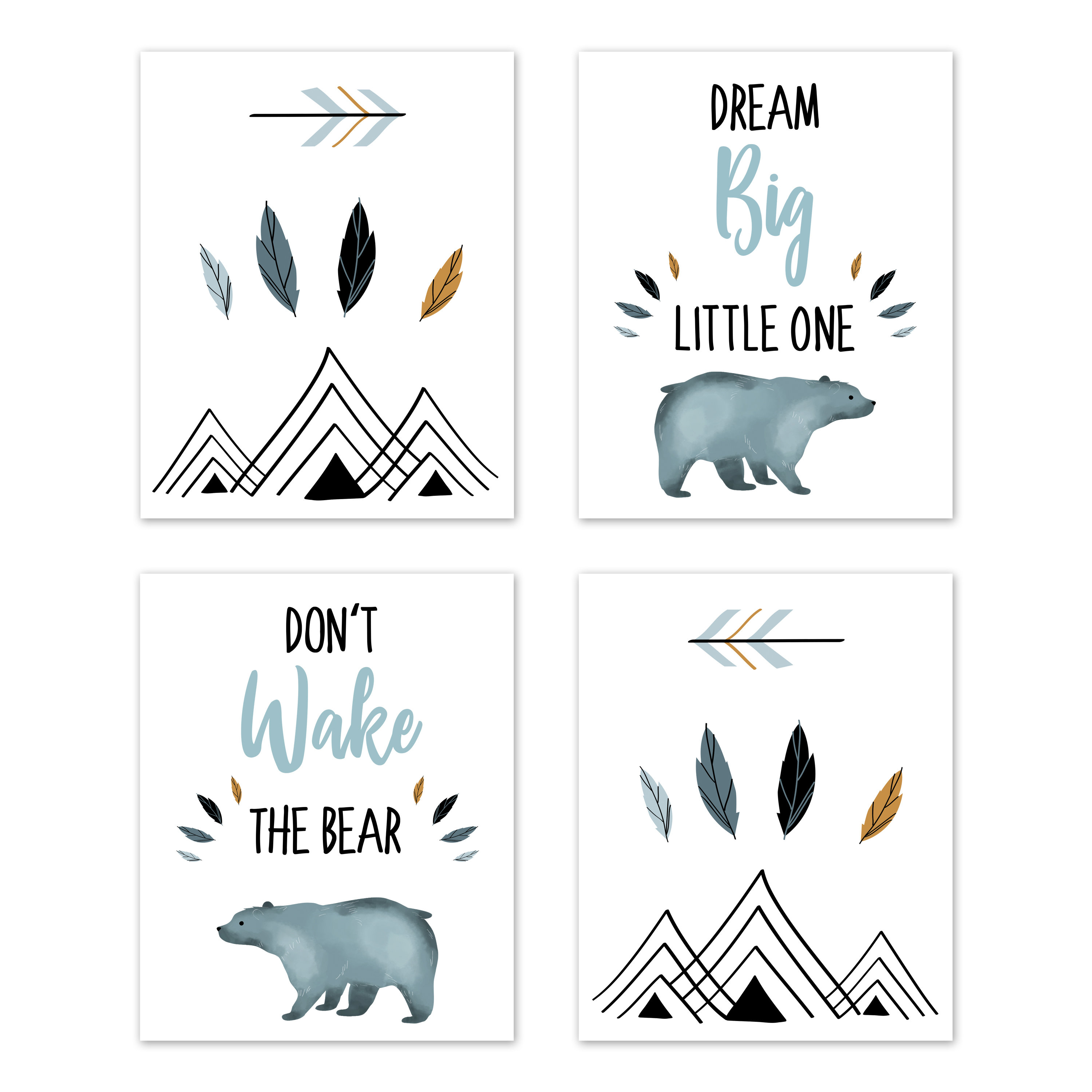 4 Piece Bear Mountain Paper Print Set