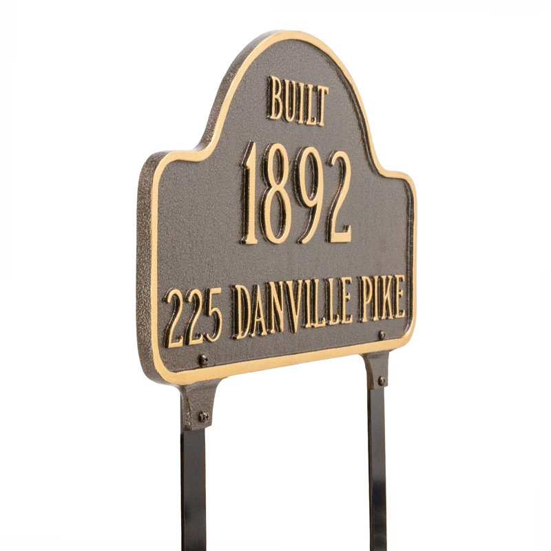 Lexington 3-Line Lawn Address Sign, Yes, Aged Bronze/Gold