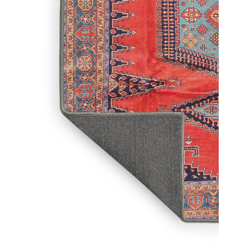 Tapis rouge/bleu/brun traditionnel Forteau, Rectangle 2 pi x 4 pi