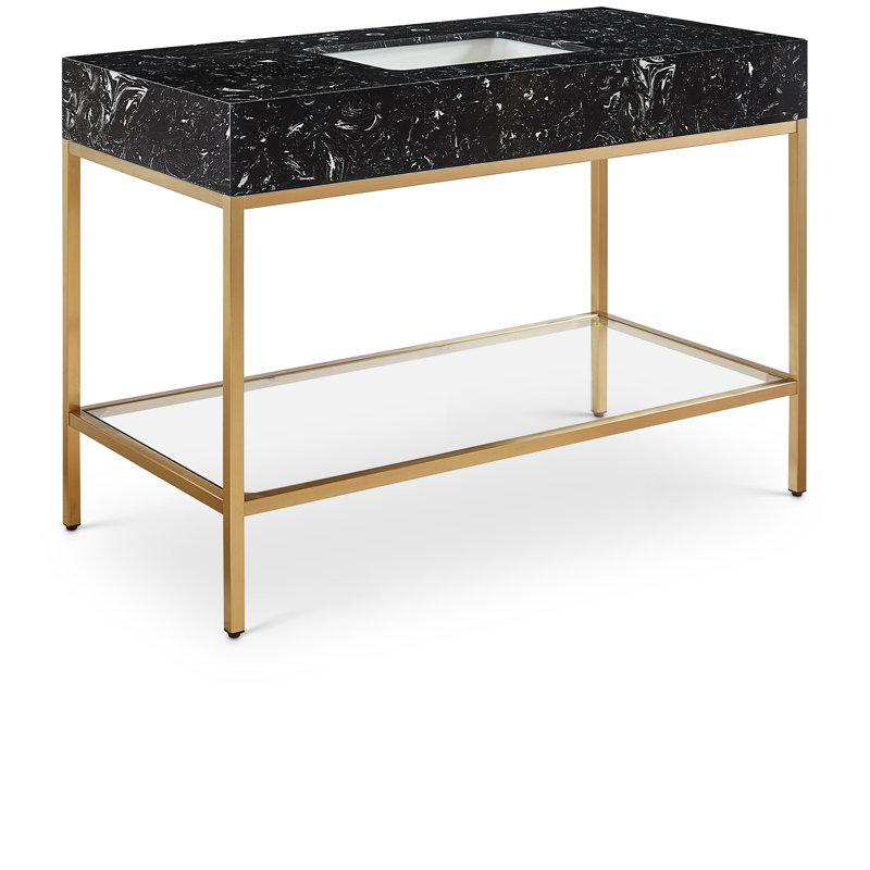 Ensemble de meuble-lavabo simple 48 po Marmo, Laiton brossé, Noir