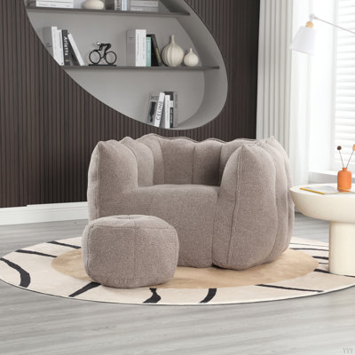Soft Bean Bag Chair With High Resilient Foamfor Living Room And Bedroom,Comfortable Square Lazy Sofa With Footstool, Cover For Adults To Gaming, Readi by Hokku Designs