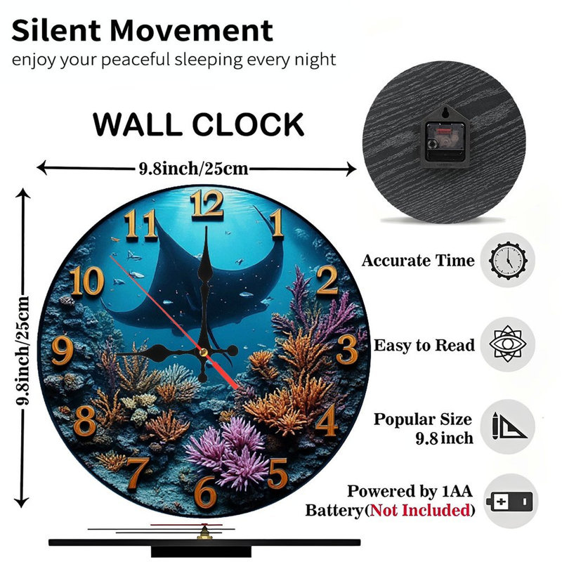 Horloge murale Ocean Manta Ray Coral Reef