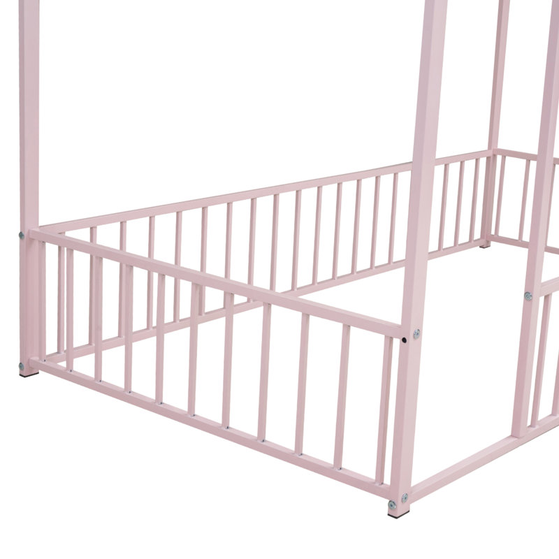 Structure de lit Paisley en métal avec toit et clôture pour enfants et adolescents, Lit simple