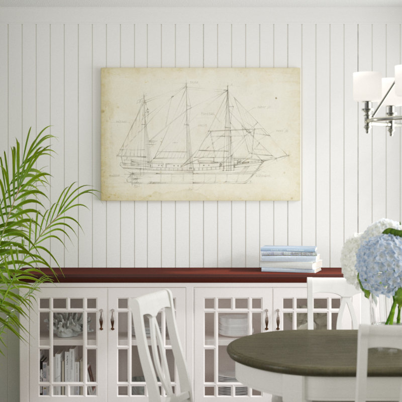 Sailboat Blueprint II by Ethan Harper - Drawing Print, 81cm H x 122cm W, Black Floater Framed
