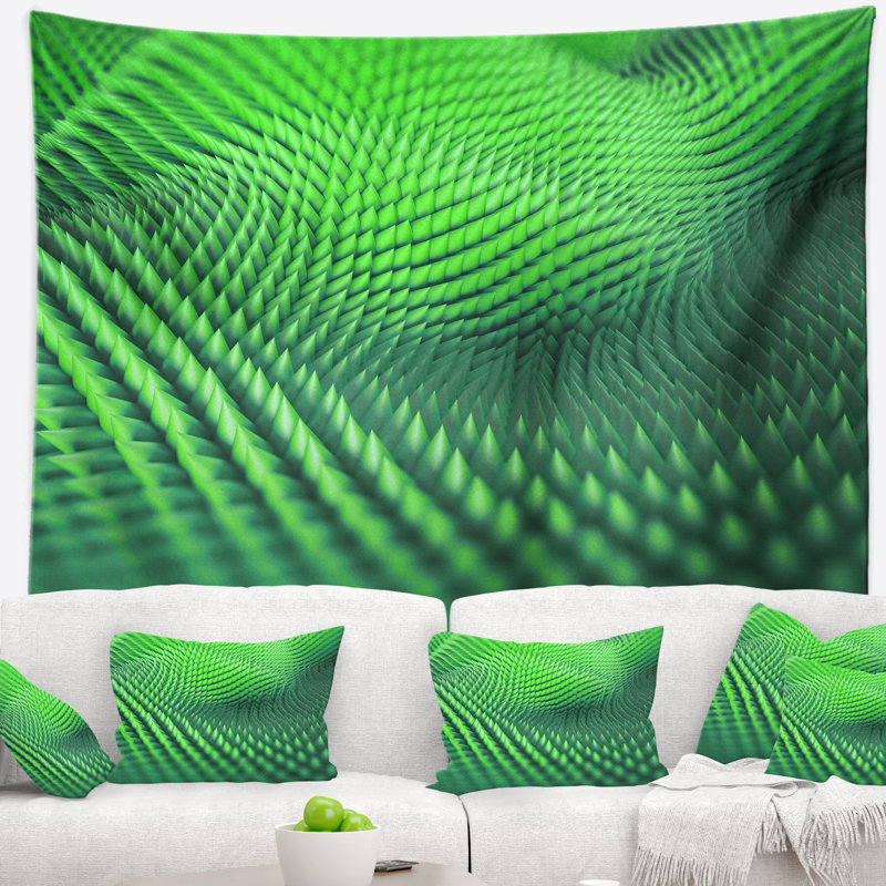 Tapisserie abstraite verte à texture épineuse 3D, H 78 po x l 92 po
