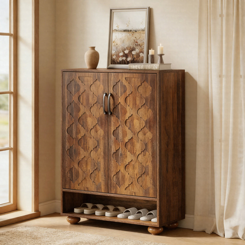 31.5" Shoe Cabinet, 6-Tier Entryway Shoe Storage Cabinet With Adjustable Shelves & Doors
