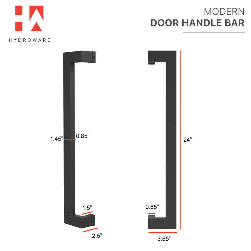 Matte Black Push/Pull Door Handle, 24" H x 3.65" W x 2.5" D