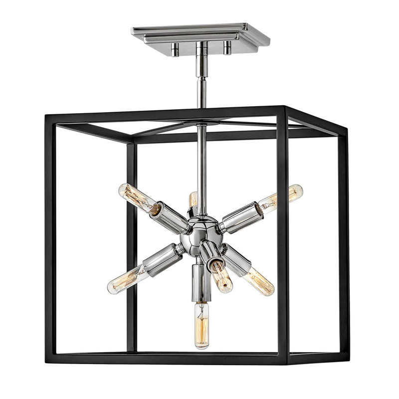 Aros 7-Light Convertible Cube Pendant By Lisa McDennon, Black/Polished Nickel