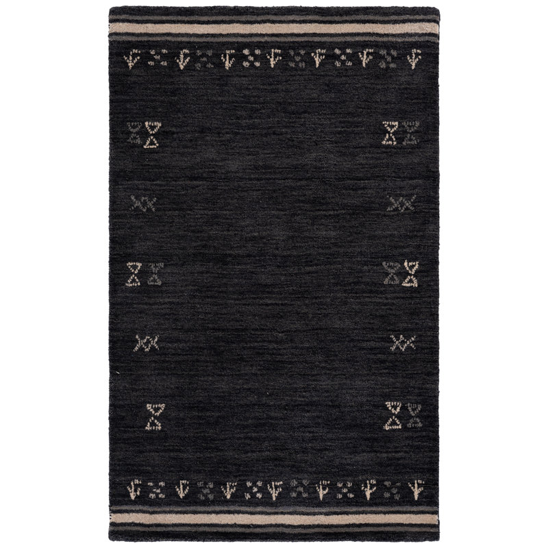 Tapis gris anthracite en laine fait à la main Santiago, Rectangulaire 3 pi x 5 pi