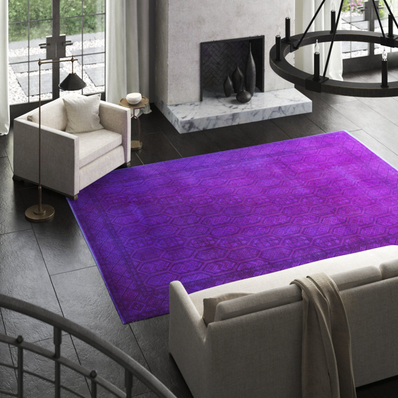 Wool Geometric Area Rug in Purple