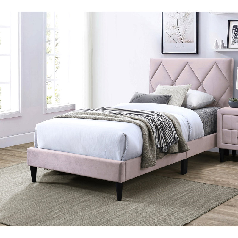 W Tête de lit réglable, meubles de chambre en velours pour chambre d'enfant, Lit simple, Rose clair