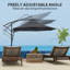 Parasol en porte-à-faux 9,5 pi avec sangle de vent, housse, UPF50 +, gris