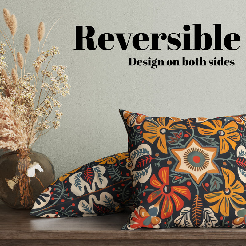 Housse de coussin réversible à motif floral Folk Maximalist, H 18 po x l 18 po