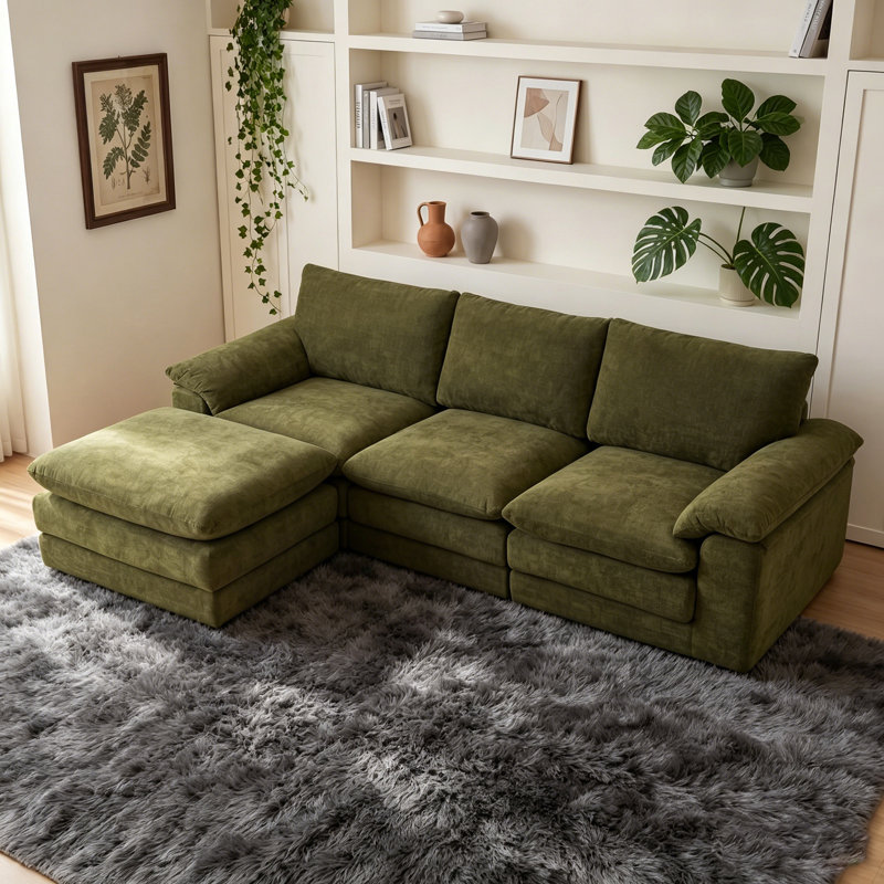 Canapé modulaire modulaire, canapé en L en forme de nuage avec 1 repose-pieds mobile, canapé profond en chenille confortable