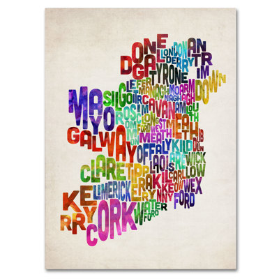 « ireland text map 3 » par michael tompsett, art textuel sur toile tendue encadrée
