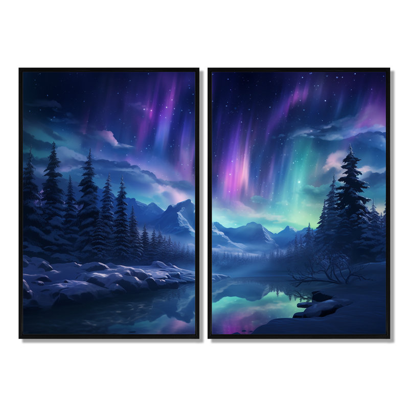 Northern Lights I - aurore boréale, art mural, Noir, H 36 po x l 48 po, Reproduction encadrée sans passe-partout