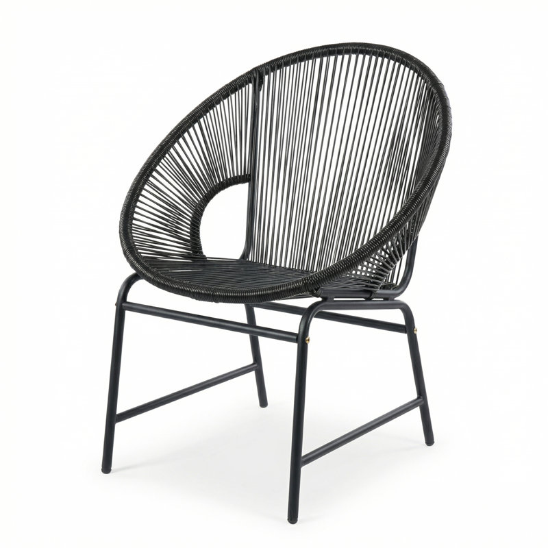 NUSA OUTDOOR PATIO WICKER CHAIR, WHITE PE RATTAN & IRON FRAME, SET OF 2, Black