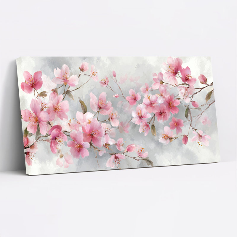 Ensemble de 1 tableau mural aquarelle florale de fleurs de cerisier, H 12 po x l 36 po
