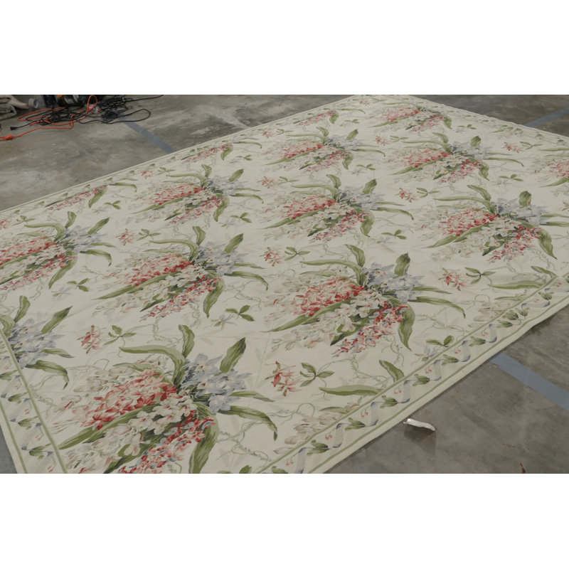 Rug & Kilim’S Tudor Style Rug In White And Cream With Floral Patterns, Rectangle 9'1" x 11'9"