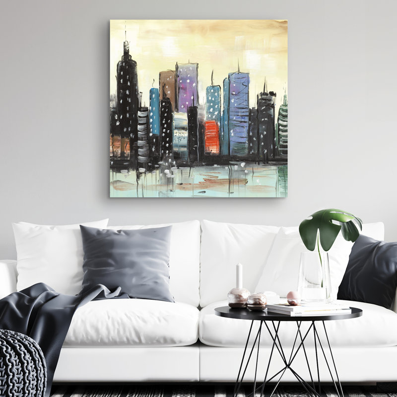 Skyline on abstract cityscape - 32"x32" art on canvas