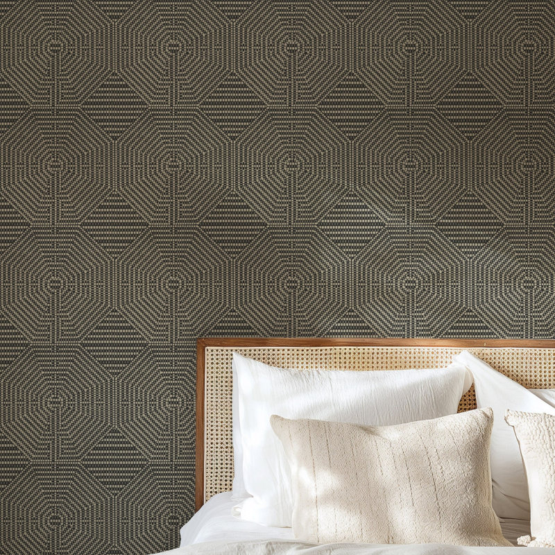 Sade 10' L x 25" W Wallpaper Roll, Black, Faux Grasscloth, Non-Pasted