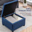 Repose-pieds de rangement capitonné en tissu avec couvercle de siège rabattable, charnière en métal et structure stable en bois d'eucalyptus pour le salon, l'entrée ou la chambre à coucher, bleu