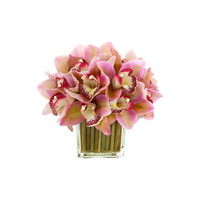 Orchids Arranged in Bamboo-Filled Glass Vase
