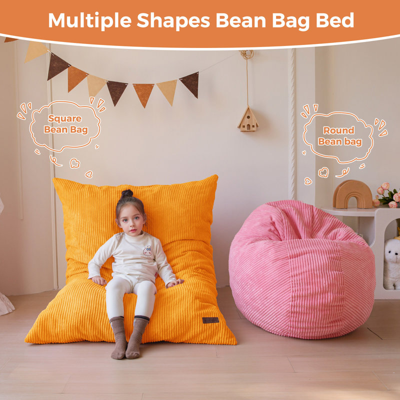 Fauteuil à billes convertible pour enfants, Velours côtelé orange