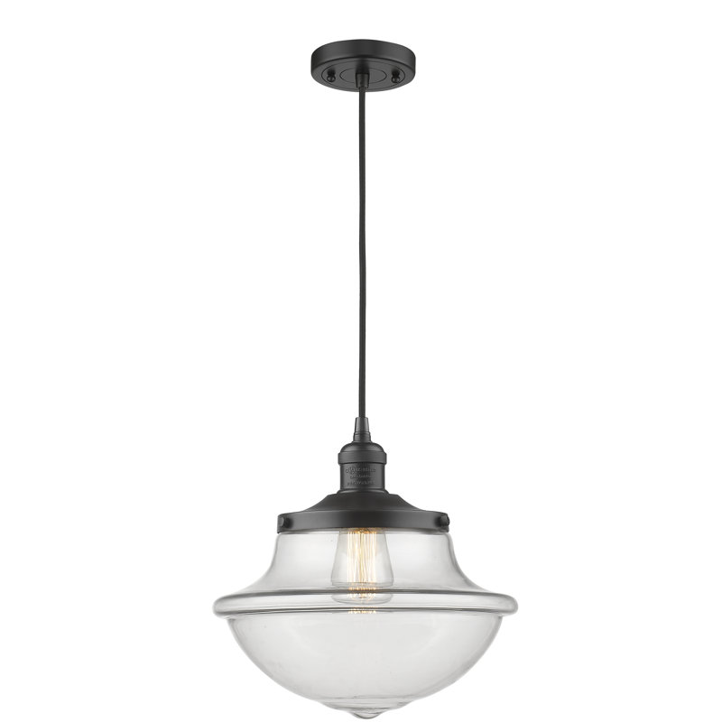 Luminaire suspendu simple à 1 lumière Baptiste, Ampoule DEL 6 watts Vinage, Transparent, Noir mat