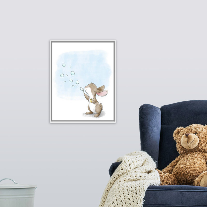 « souffleing bubbles », impression Little Bunny, Cadre pour toile flottant blanc, H 20 po x l 16 po x P 1,75 po