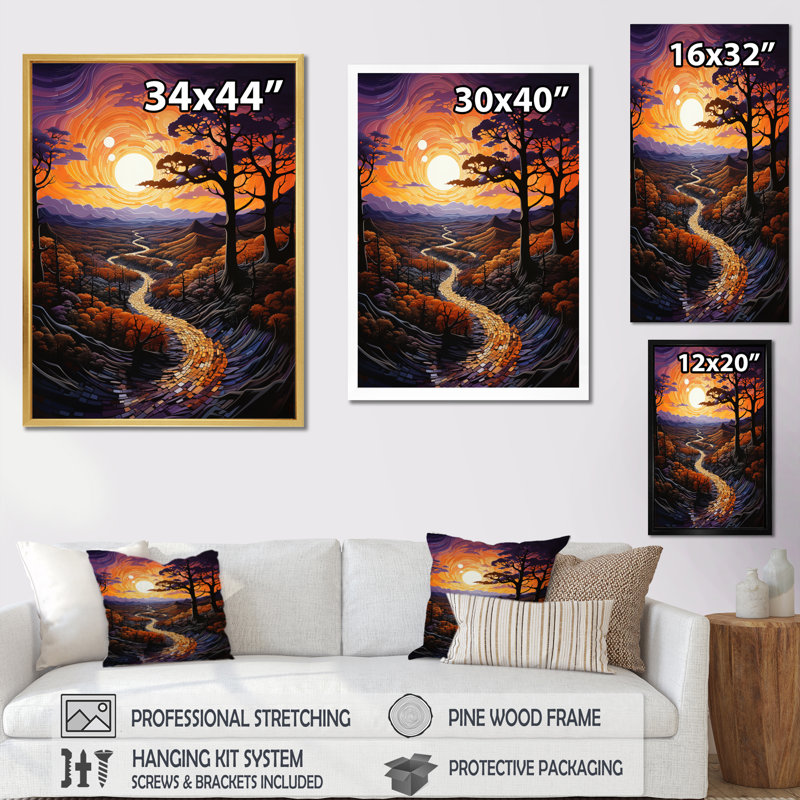 Balzhan Sunset Tangerine Twilight sur toile, H 40 po x l 30 po x P 1,5 po, Cadre flottant noir