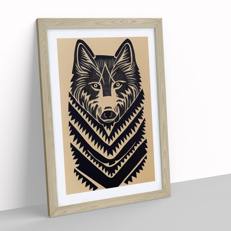 Wolf In Abstract No.2 - Wall Art, 48cm H x 36cm W, Oak Framed Paper, White