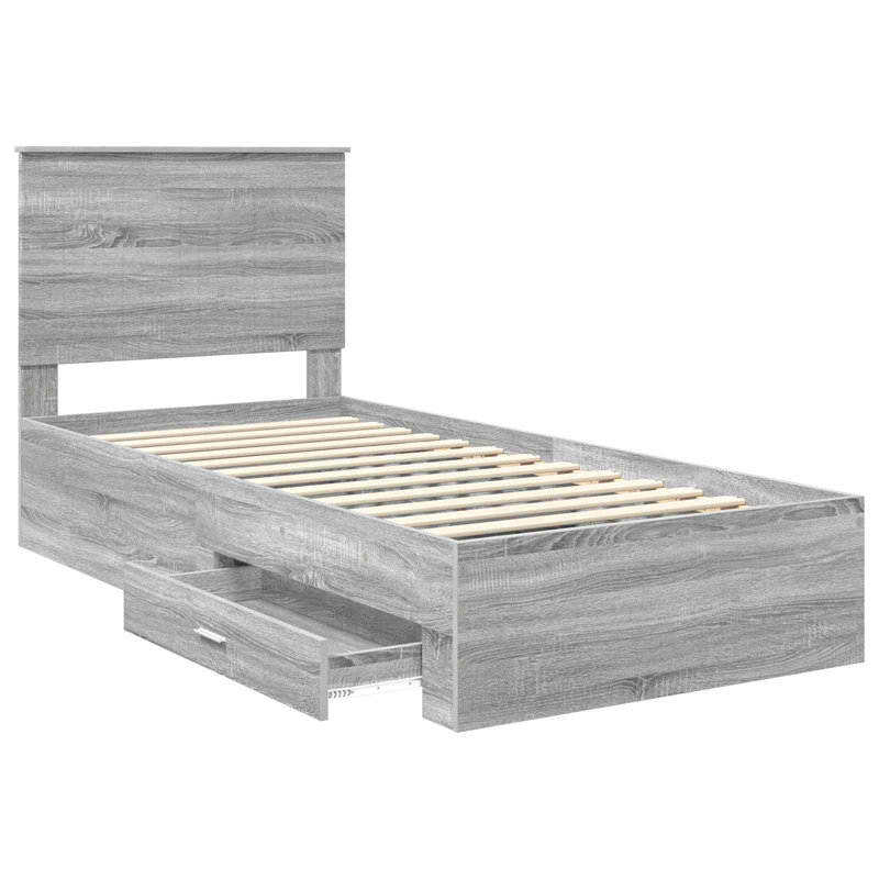 Bed, European Single (90 x 200 cm), Grey Sonoma