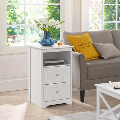 Anitrea 2-Drawer Wooden Nightstand with Open Shelf