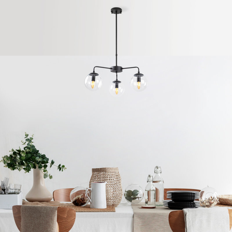 Luminaire suspendu pour îlot de cuisine 3 lumières Beckner, Transparent, Noir