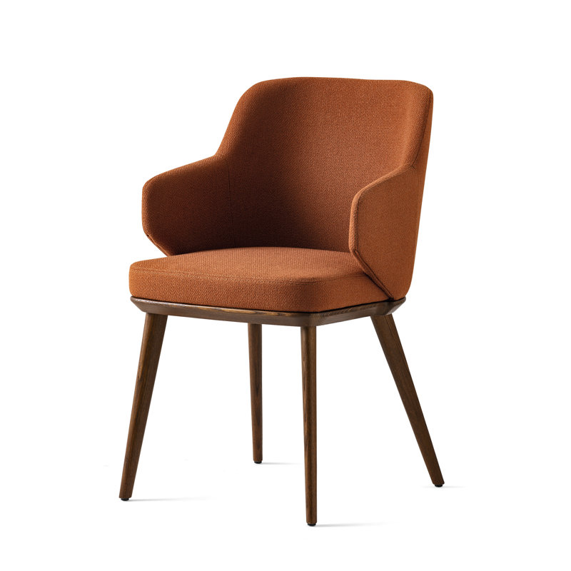 Foyer Upholstered Armchair with Wooden Base, Terracotta, Walnut