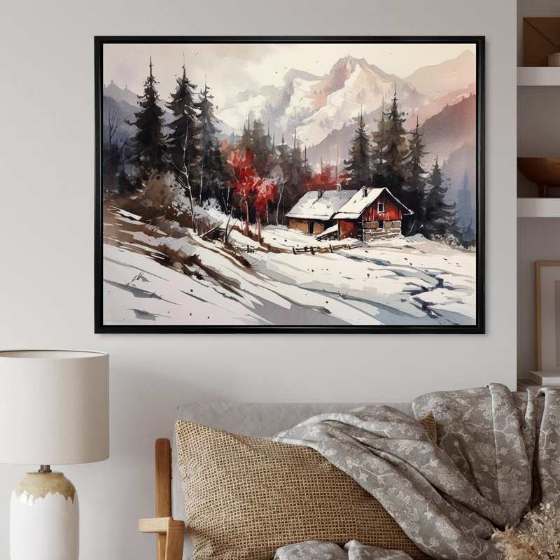Neige couverte de montagnes II sur toile, H 30 po x l 40 po x P 1,5 po, Cadre flottant noir