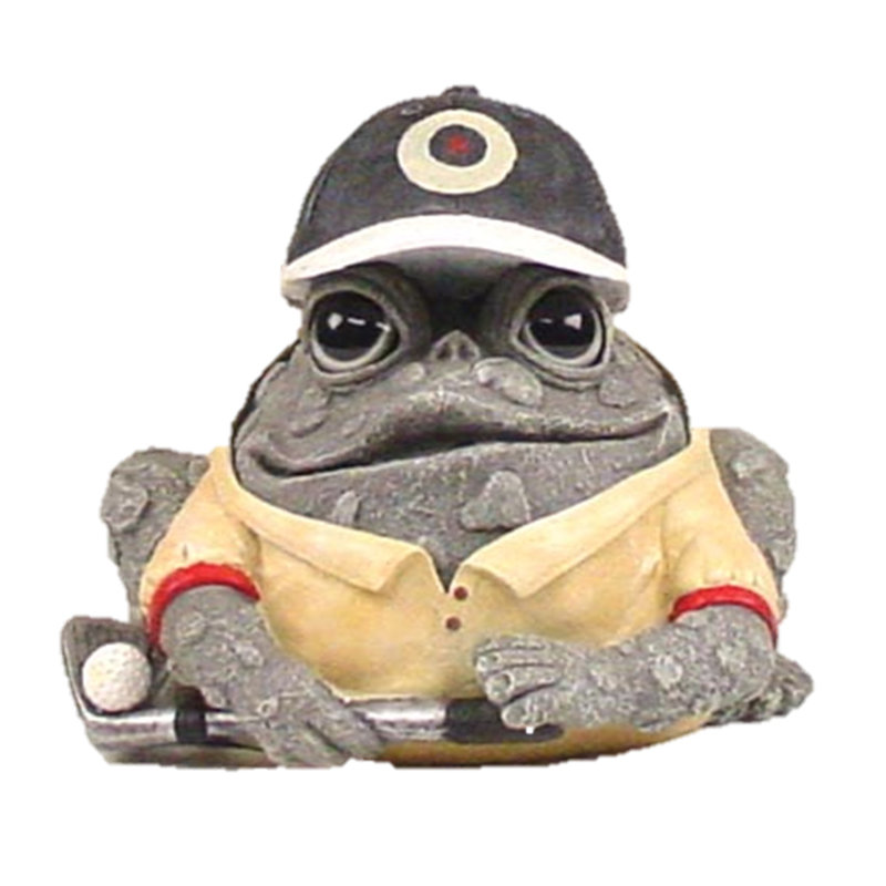 Golfer Character Toad/Frog Garden Statue, 7.25" H x 9" W x 8.5" D, Gray