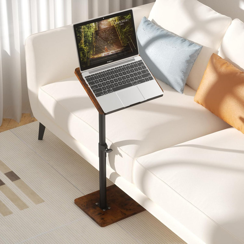 Sofa Armrest Tray Table for Couch Swivel Height Adjustable End for Small Spaces, Snack Side Table for Bed or Chair with Phone & Tablet Slot (Rustic,Angle Adjustable)