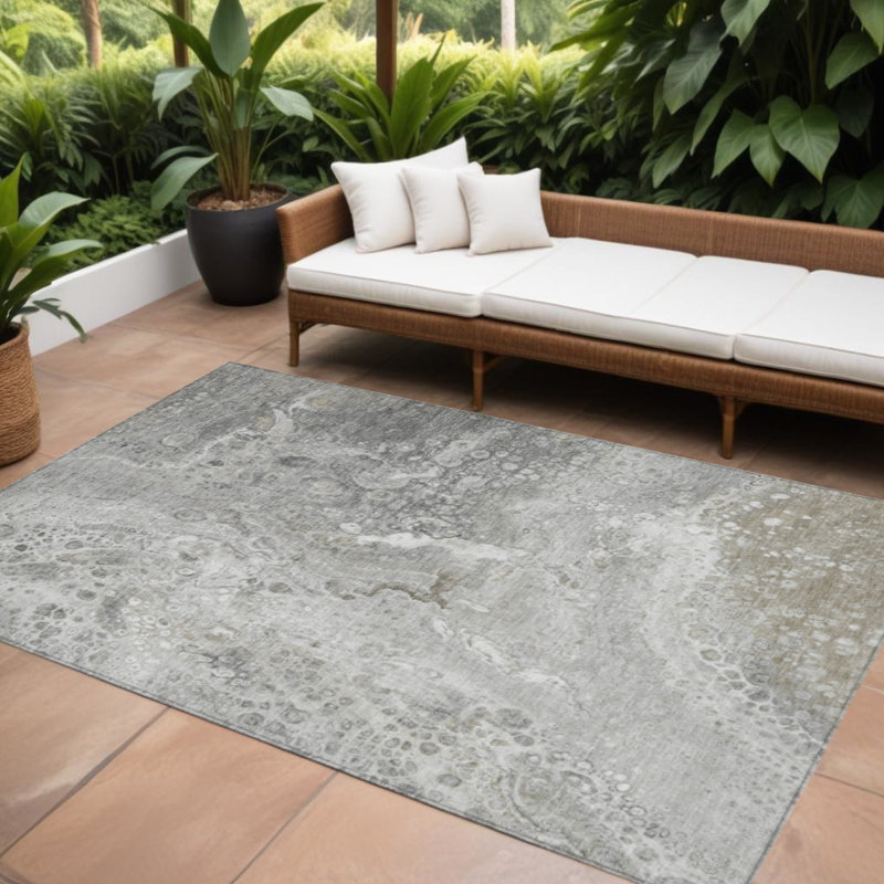 Tapis extérieur lavable abstrait 8 pi x 10 pi gris et taupe