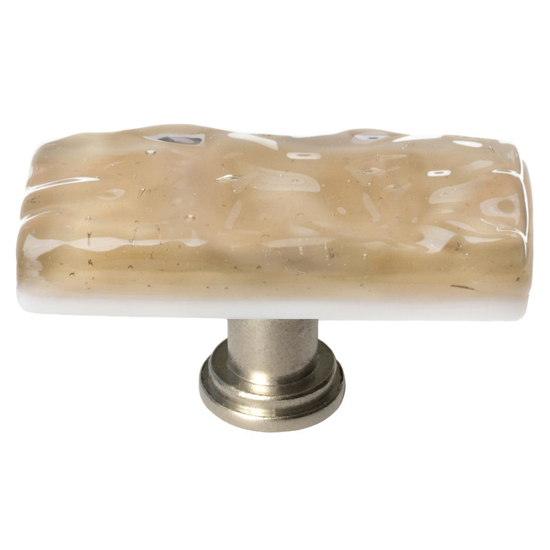 White Glass Rectangle Knob with Satin Nickel Base