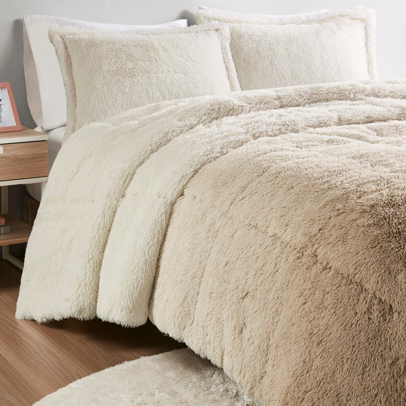 Grand édredon ombré en fourrure de poil grand grand - Mini rembourré, doux et chaud, faux revers en vison avec taies naturelles, long, revers, 2 assortis