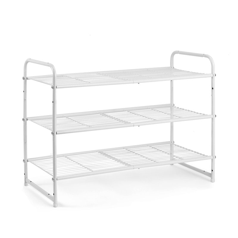 3 Tier Stackable Shoe Rack, Metal Wire Grid, Shoe Organizer Storage Shelf, White