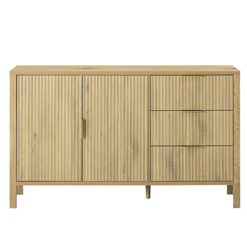 Modern Wave-Pattern U-Style Sideboard With Hooks And 3 Drawers, Large Storage Buffet Cabinet Extra Center Leg Suitable For Living Room, Scratch- Top Elegant Appearance Entryway,